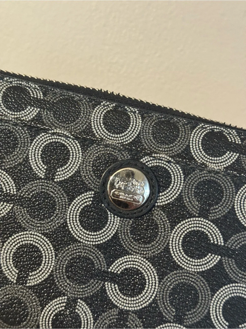 Coach Black and Gray Signature Zip Wallet